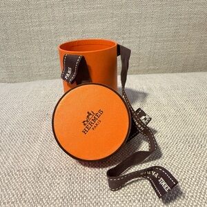 Hermes Orange Storage Container with Brown Strap